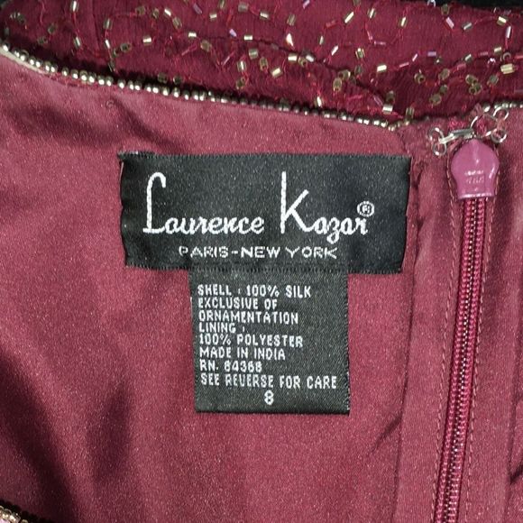 Laurence Kazar Vintage Beaded Dress Red Gold Tulips Long Evening Gown Size 8 - Picture 7 of 9